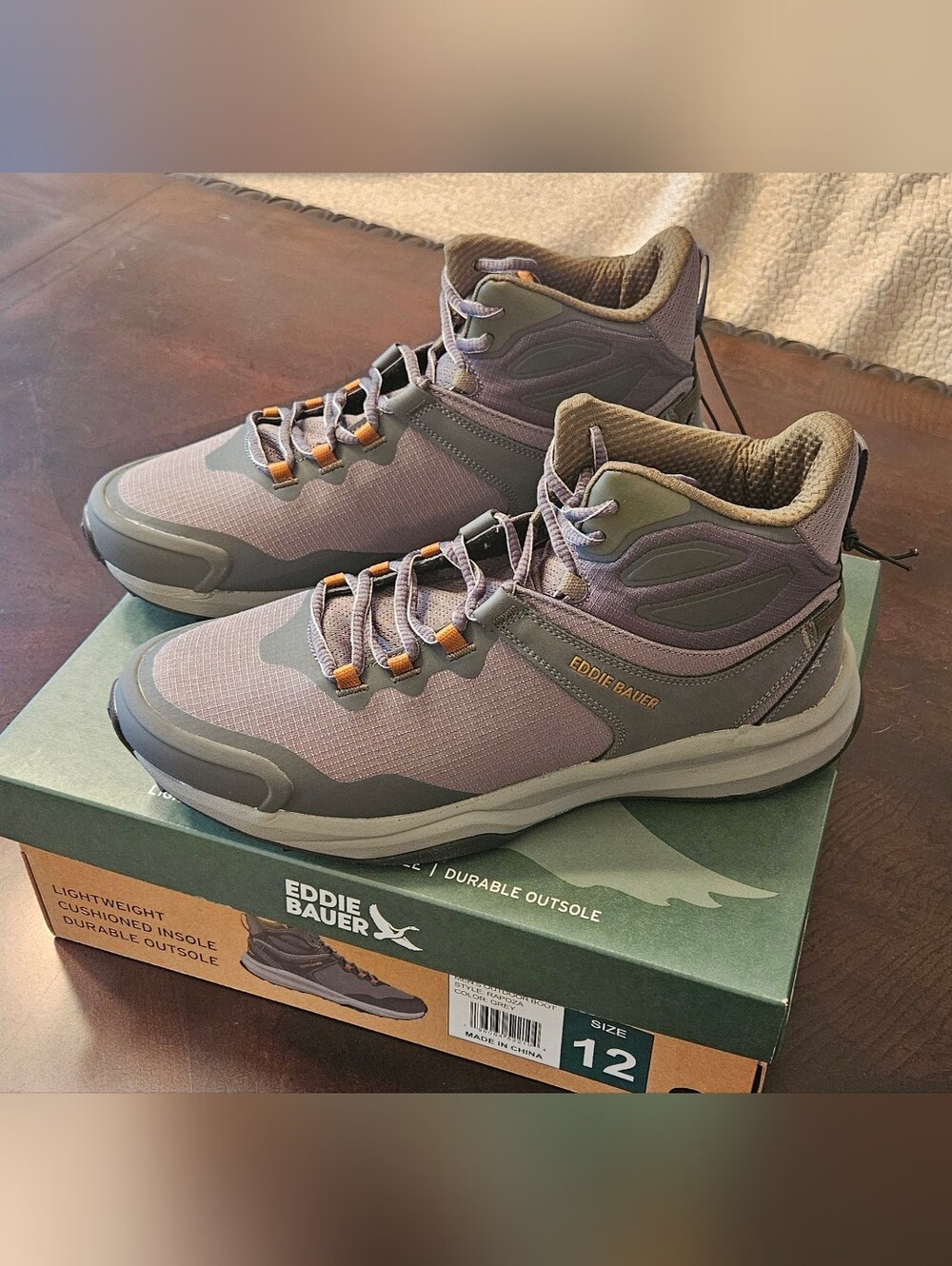 Eddie Bauer Gray and Brown Mid-Top Hiking Boots